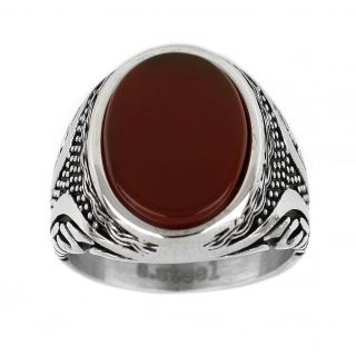 Men's stainless steel embossed ring with dots and carnelian - 