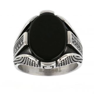 Men's stainless steel dots ring with black onyx - 