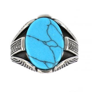 Men's stainless steel dots ring with turquoise stone - 