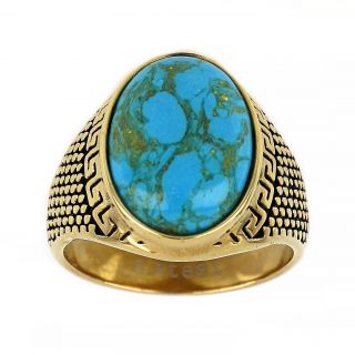 Men's stainless steel gold plated ring with meander and turquoise stone - 