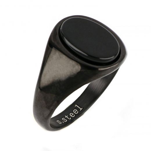 Men's stainless steel black ring with black onyx