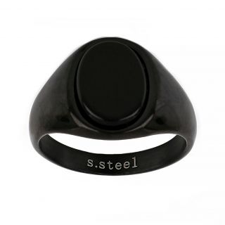 Men's stainless steel black ring with black onyx - 