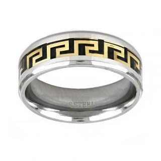 Men's stainless steel two-tone ring with meander - 