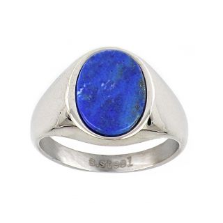 Men's stainless steel ring with oval lapis lazuli stone - 