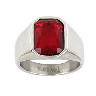Men's stainless steel ring with square red crystal - 