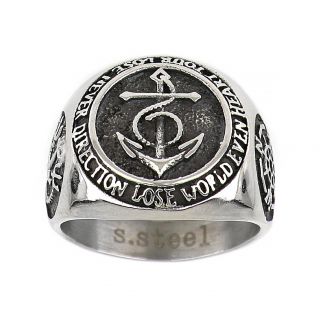 Men's stainless steel ring with anchors and letters - 