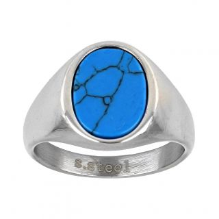 Men's stainless steel ring with oval turquoise stone - 