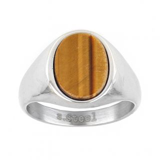 Men's stainless steel ring with oval tiger eye stone - 