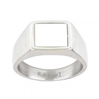 Men's stainless steel ring with square mother of pearl - 