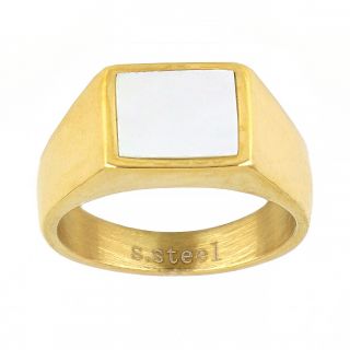 Men's stainless steel gold plated ring with square mother of pearl - 