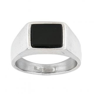 Men's stainless steel ring with square black onyx - 