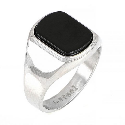 Men's stainless steel ring with black onyx