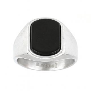 Men's stainless steel ring with black onyx - 