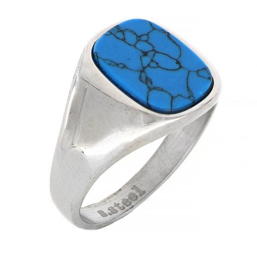 Men's stainless steel ring with turquoise haolite