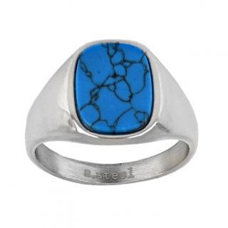 Men's stainless steel ring with turquoise haolite - 