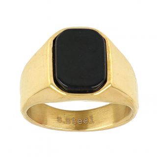 Men's stainless steel gold plated ring with black onyx - 