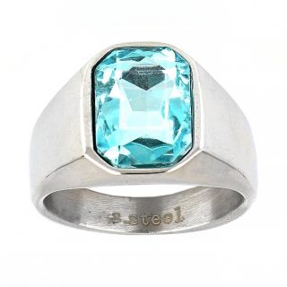 Men's stainless steel ring with light blue crystal - 