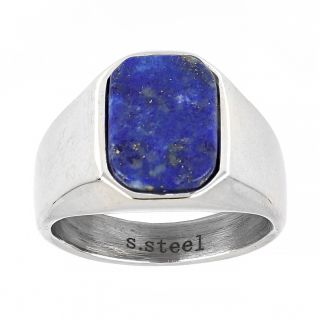Men's stainless steel ring with lapis lazuli stone - 