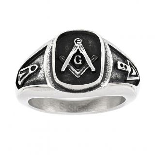 Ανδρικό δαχτυλίδι ατσάλινο με τεκτονικό σύμβολο και σύμβολα στο πλάι - 