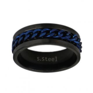 Ανδρικό δαχτυλίδι ατσάλινο μαύρο - μπλε με σχέδιο αλυσίδα