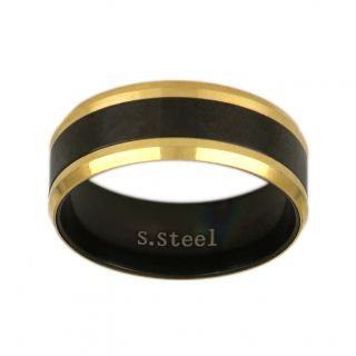 Ανδρικό δαχτυλίδι ατσάλινο δίχρωμο μαύρο - χρυσό