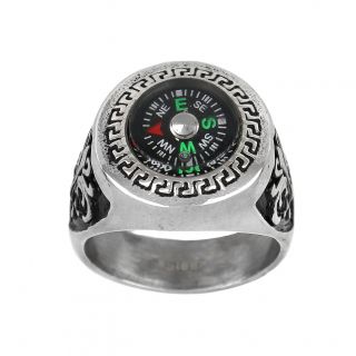 Ανδρικό δαχτυλίδι ατσάλινο ανάγλυφο με Μαίανδρο και πυξίδα