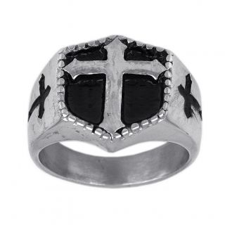Stainless steel ring embossed design with a cross
