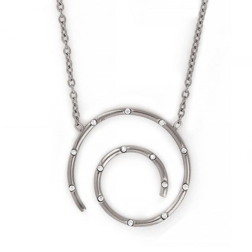 Necklace made of stainless steel in spiral shape with crystals.