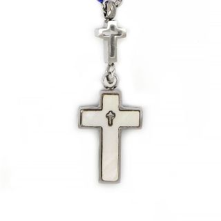 Necklace made of stainless steel with stones and a mother of pearl cross. - 