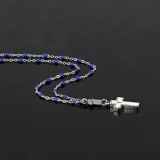 Necklace made of stainless steel with stones and a mother of pearl cross. - 