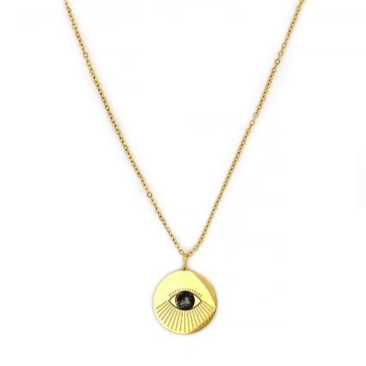 Necklace made of gold plated stainless steel with blue eye.
