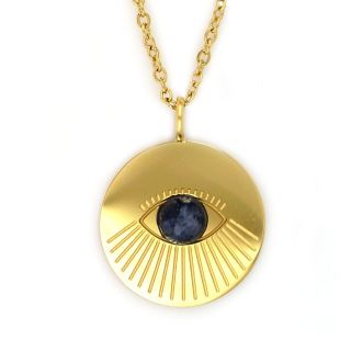Necklace made of gold plated stainless steel with blue eye. - 