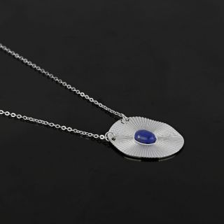 Oval necklace made of stainless steel with blue stone. - 