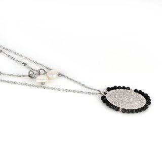 Double Necklace made of stainless steel with Virgin Mary and white stones. - 