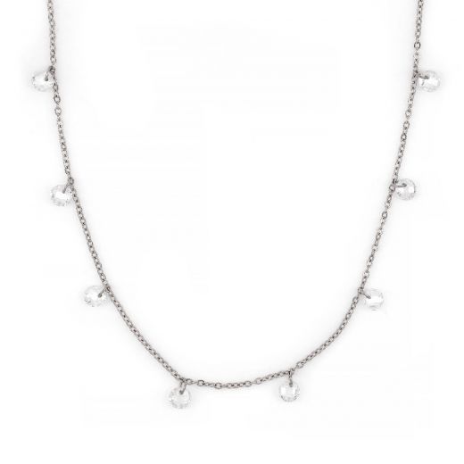 Necklace made of stainless steel with white crystals.
