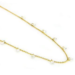Necklace made of gold plated stainless steel with white crystals. - 