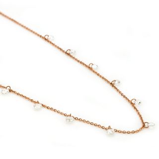 Necklace made of rose gold stainless steel with white crystals. - 