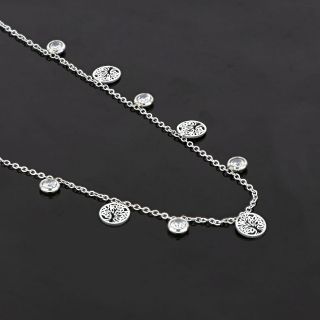 Necklace made of stainless steel with trees of life and white cubic zirconia. - 