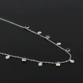 Necklace made of stainless steel with tears and multicolored cubic zirconia. - 
