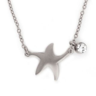 Necklace made of stainless steel with two starfishes and white strass. - 