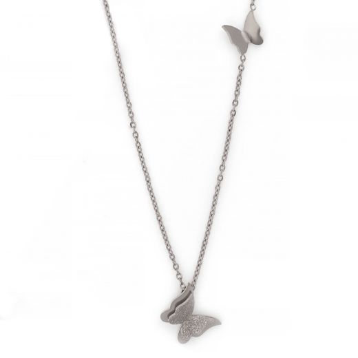 Necklace made of stainless steel with two butterflies.