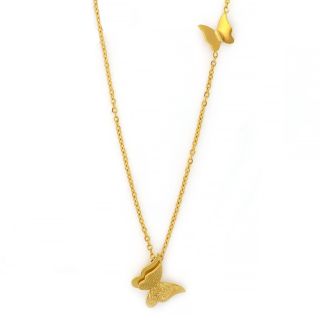 Necklace made of gold plated stainless steel with two butterflies.