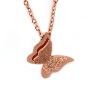 Necklace made of rose gold stainless steel with two butterflies. - 