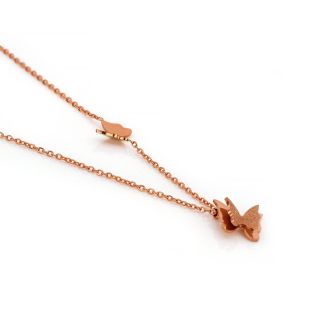 Necklace made of rose gold stainless steel with two butterflies. - 