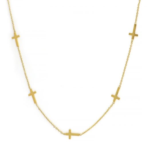 Necklace made of gold plated stainless steel with small crosses.
