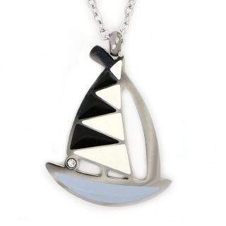 Necklace made of stainless steel with boat design with enamel. - 