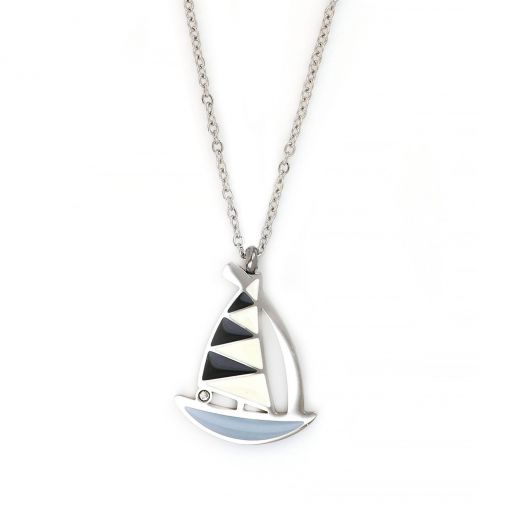 Necklace made of stainless steel with boat design with enamel.