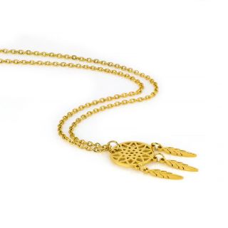 Necklace made of gold plated stainless steel with dreamcatcher design. - 