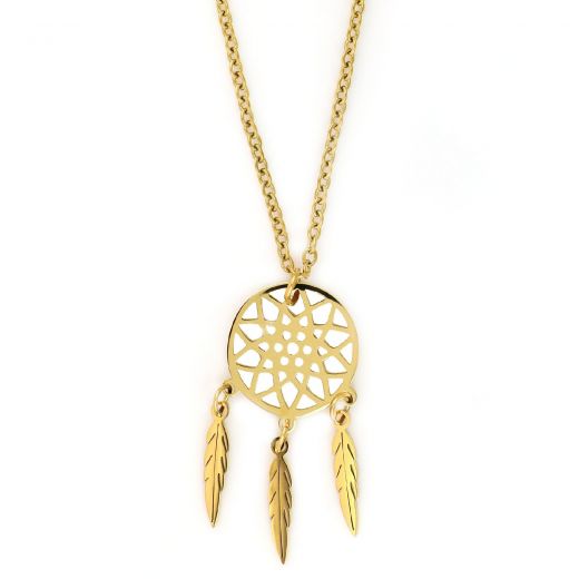 Necklace made of gold plated stainless steel with dreamcatcher design.