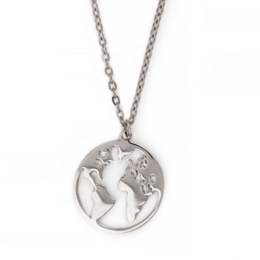 Necklace made of stainless steel with map.